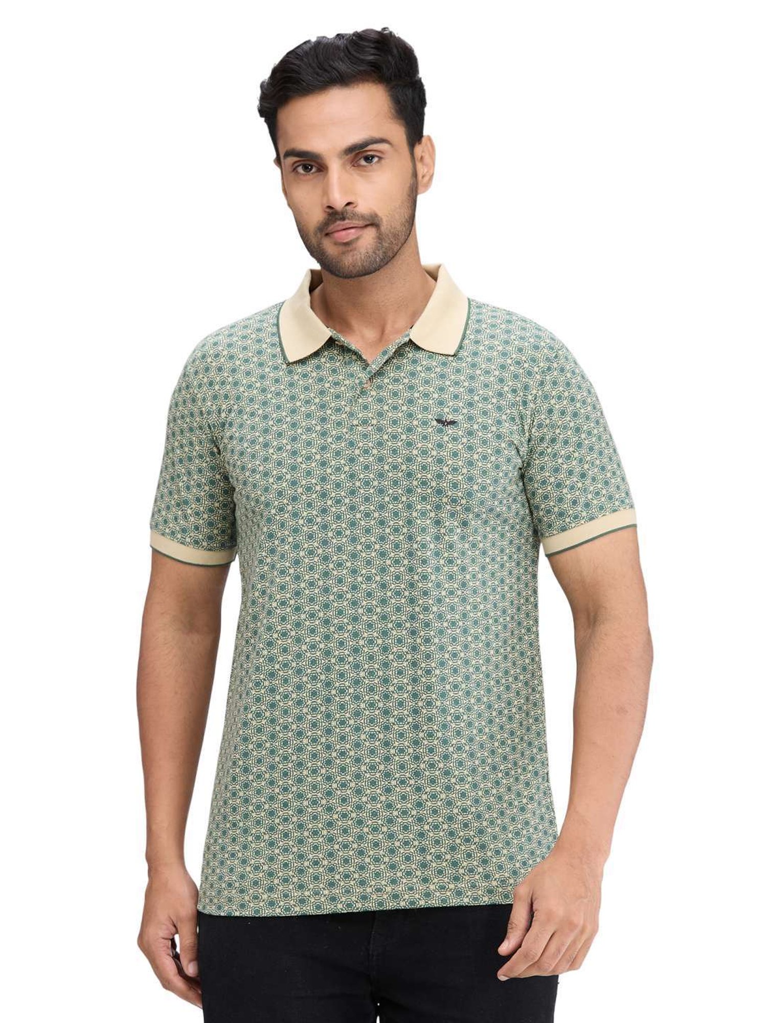 Park Avenue Green Slim Fit Printed Polo T-Shirt