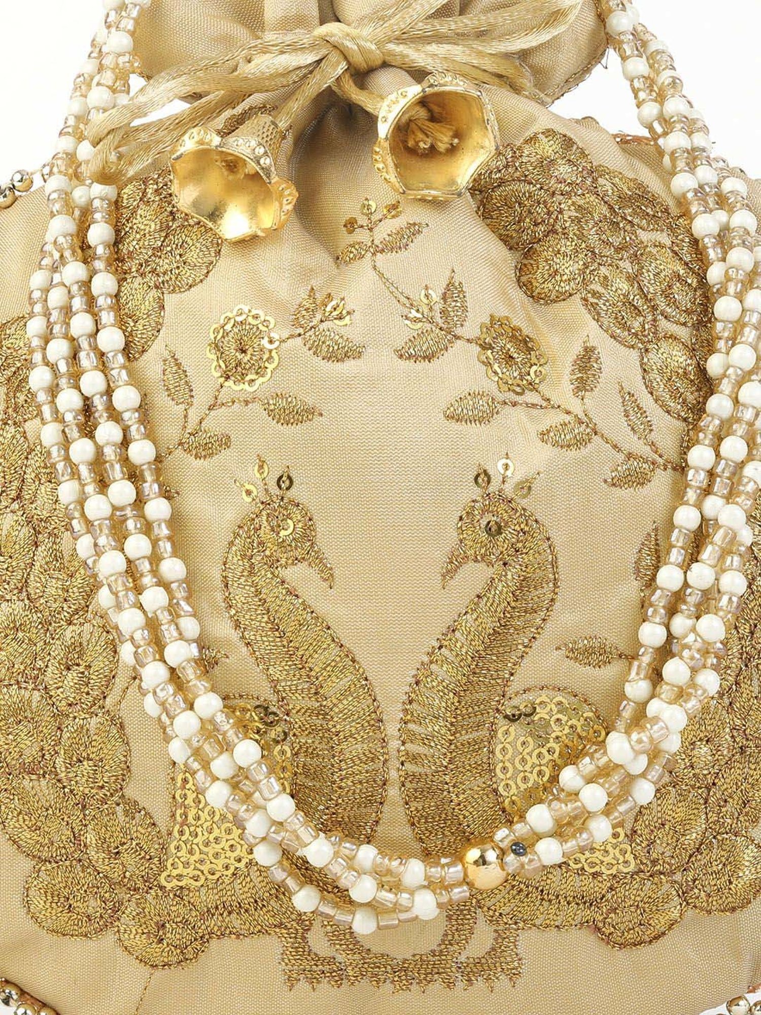 Gaurapakhi Beige Embroidered Potli