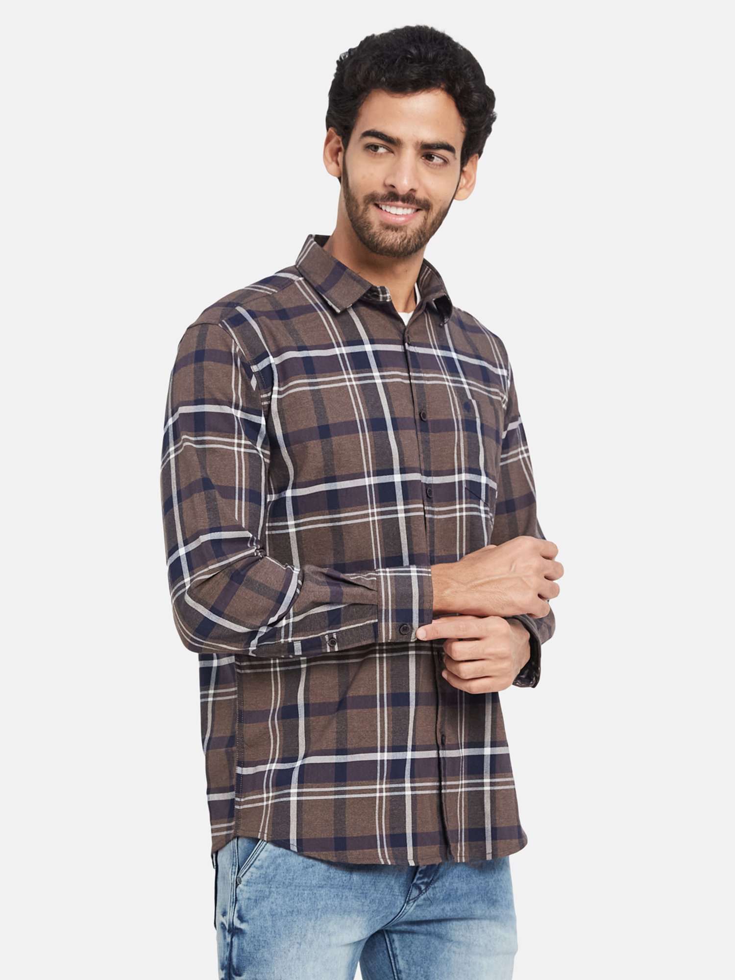 METTLE Brown Regular Fit Check Shirt