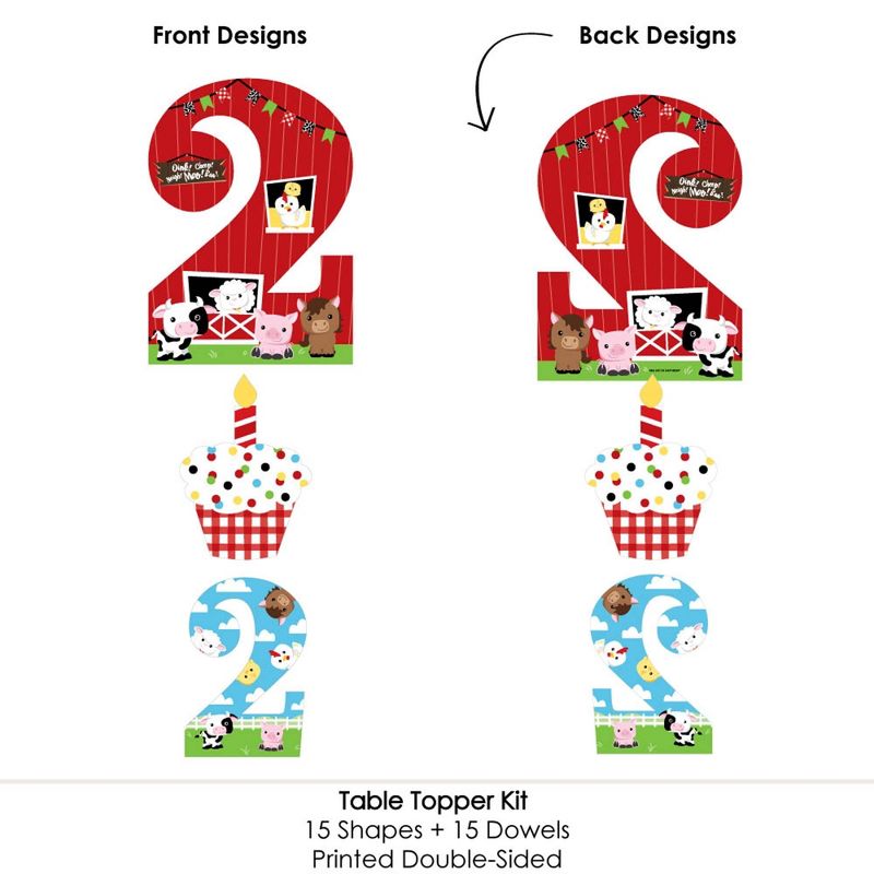 Big Dot of Happiness 2nd Birthday Farm Animals - Barnyard Second Birthday Party Centerpiece Sticks - Table Toppers - Set of 15
