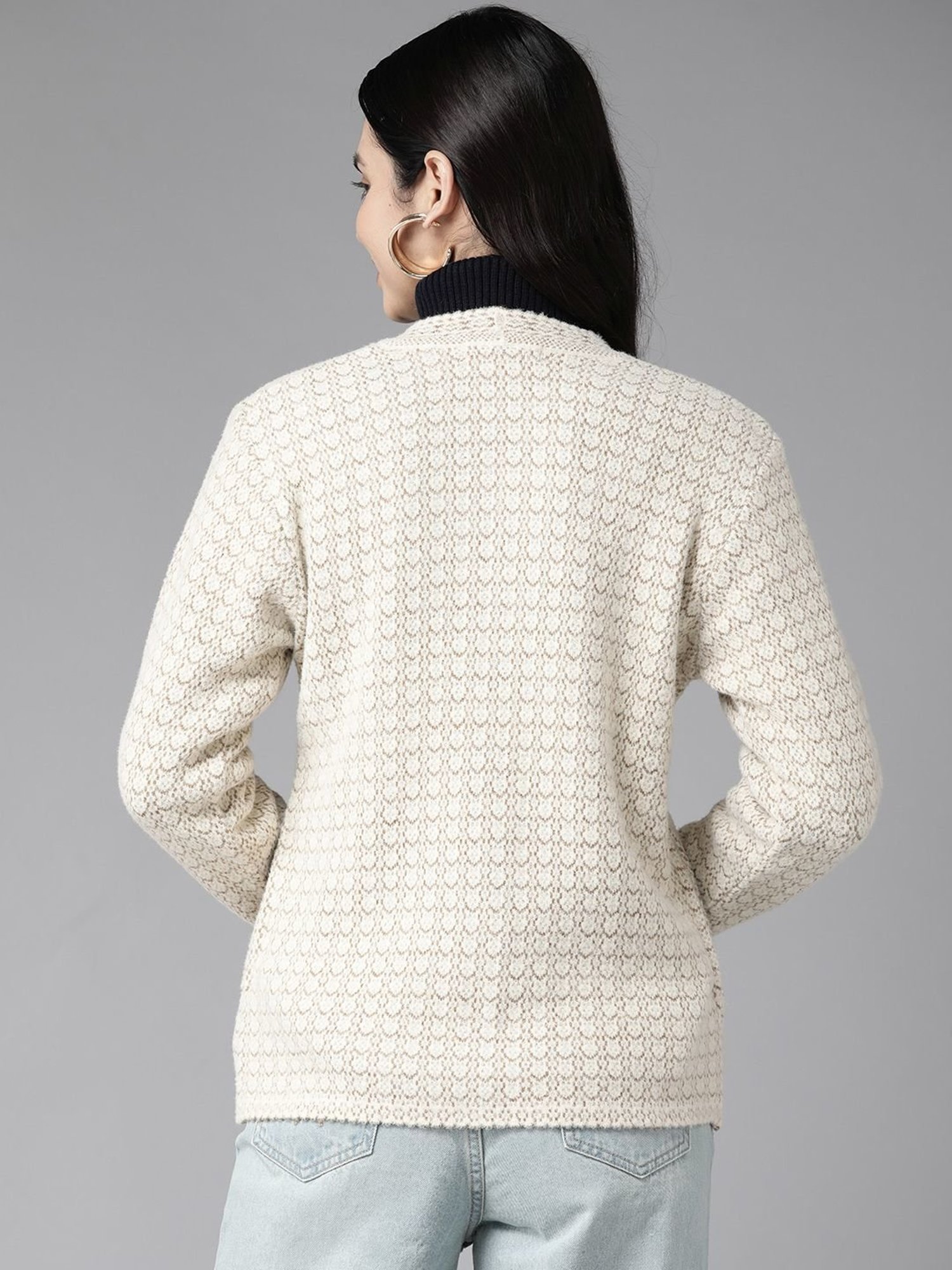 Cayman Beige Self Pattern Cardigan