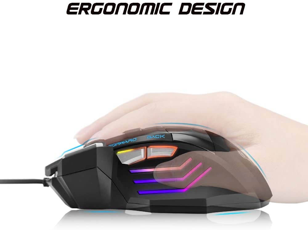 Gaming mouse,  USB Wired Mouse Professional Ergonomic Optical Computer Mouse with 7 Buttons, 4 DPI Adjustable Level, High Precision 500Hz Polling Rate for Windows 7/8/10/2000/XP/Vista Mac