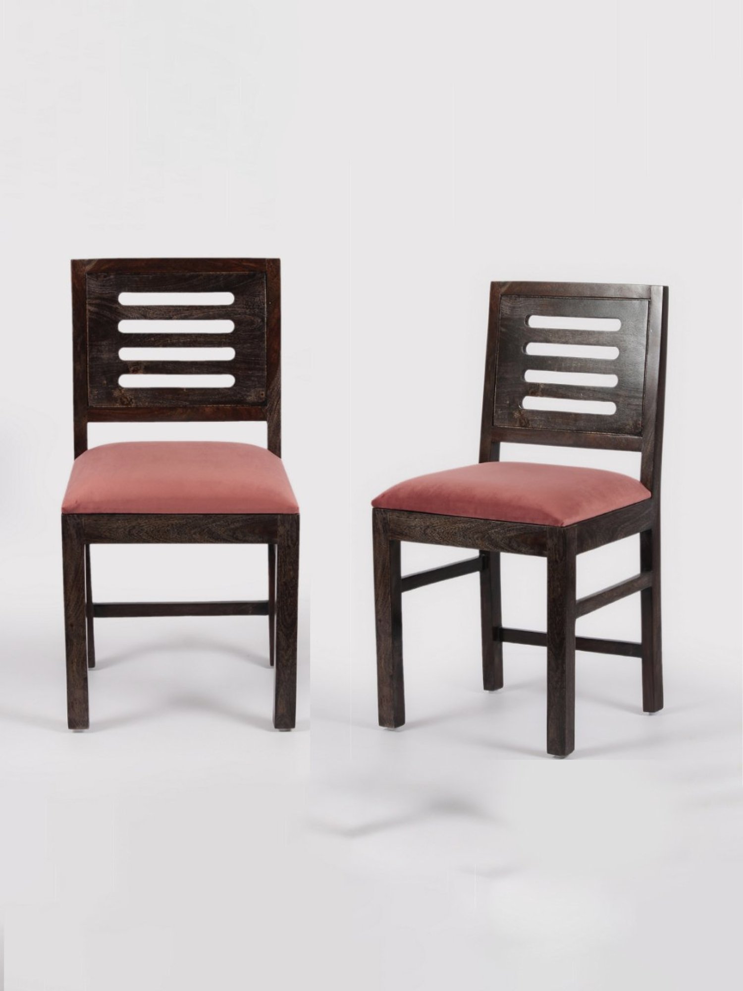 Ikiriya Rosslyn Solid Dark Brown & Pink Wood Dining Chair Mahogany Finish - Set of 2