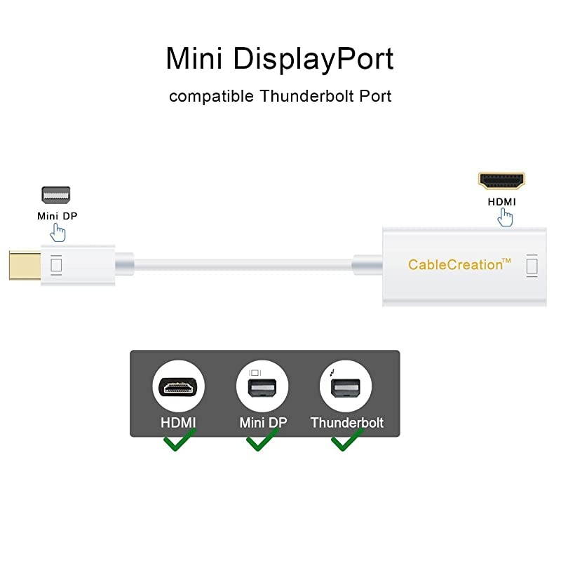 4K Mini DisplayPort to HDMI Adapter  Mini DP(Thunderbolt Port Compatible) to HDMI AV HDTV Male to Female Adaptor for Mac Book iMac, Black Color