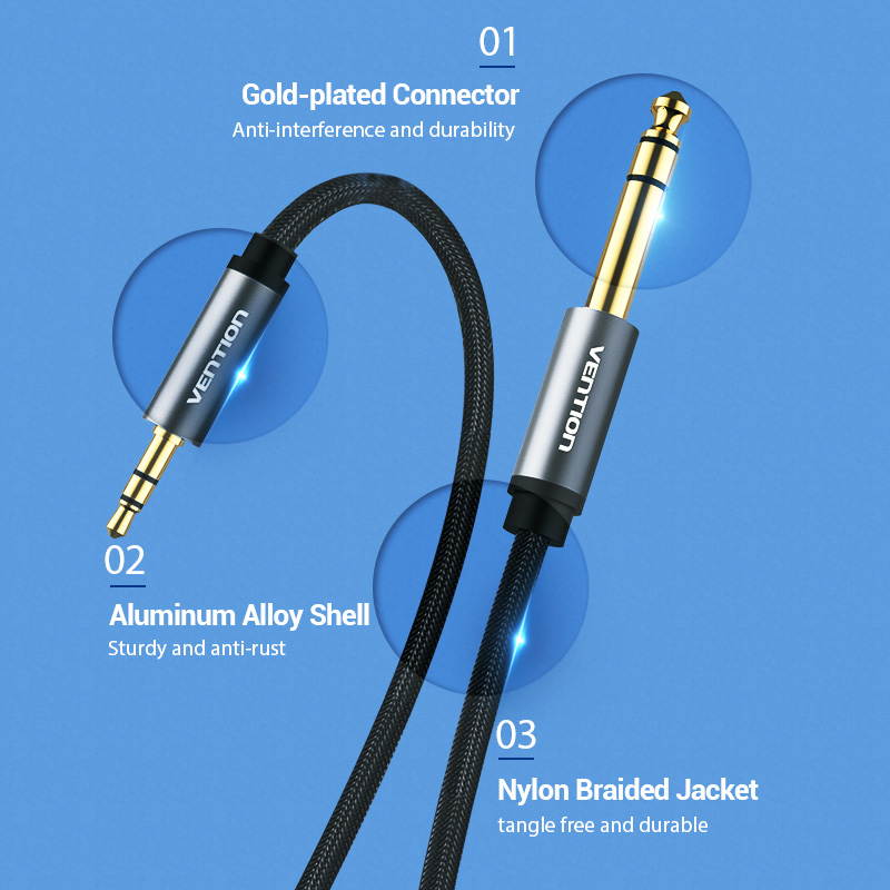 Vention 3.5mm to 6.35mm Adapter Jack Audio Cable for Mixer Amplifier Guitar Male to Male Aux Cable
