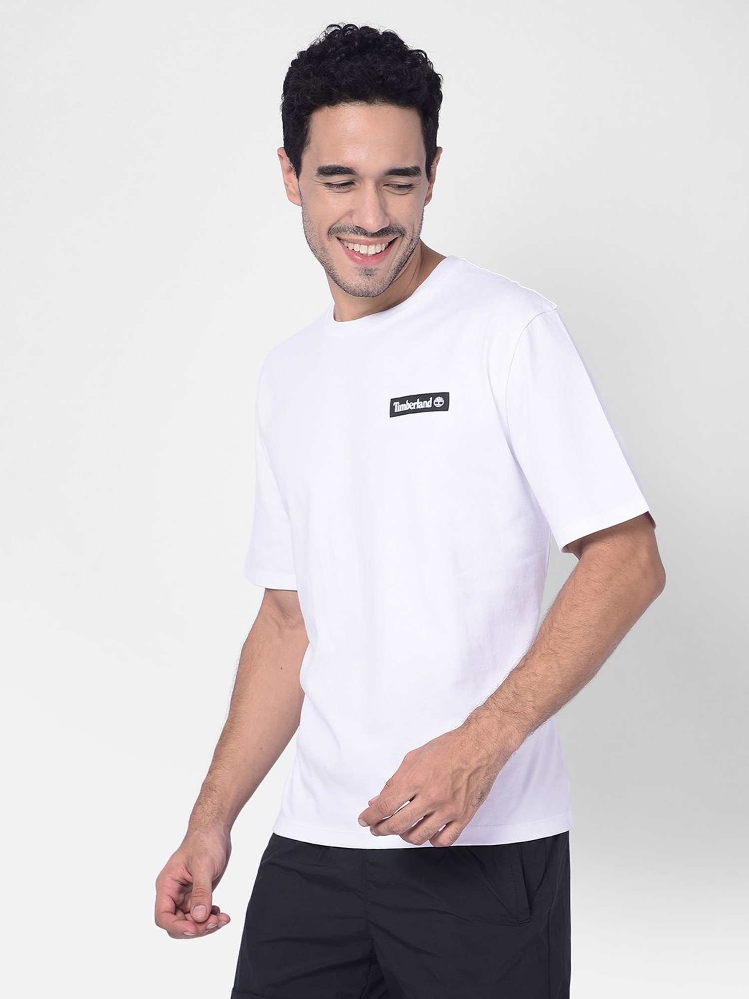 Timberland White Regular Fit Logo Print Crew T-Shirt