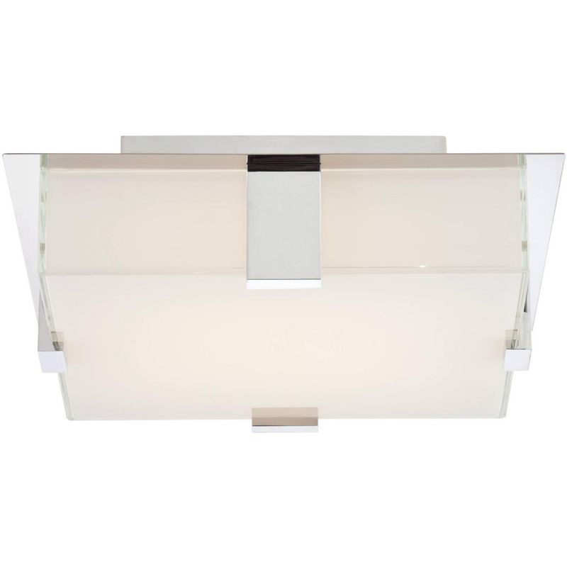 Possini Euro Design Modern Ceiling Light Flush Mount Fixture LED Chrome 12" Square White Glass for Bedroom Kitchen Hallway