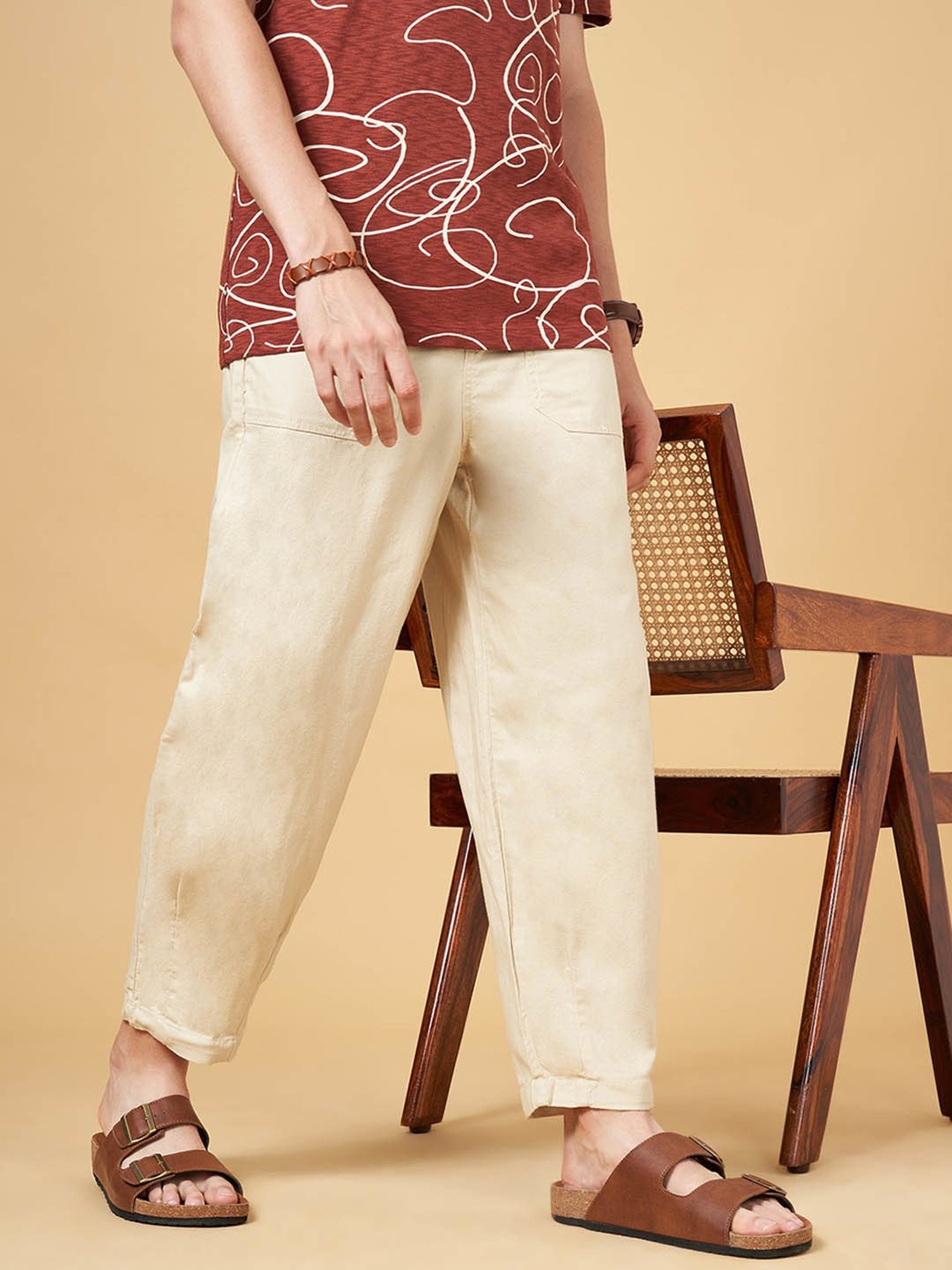 7 Alt by Pantaloons Off White Relaxed Fit Trousers