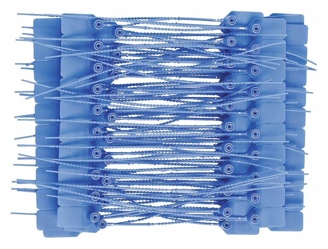 Brady Adjustable Length Seals, Plastic, Blue, 9", 100 PK   95143