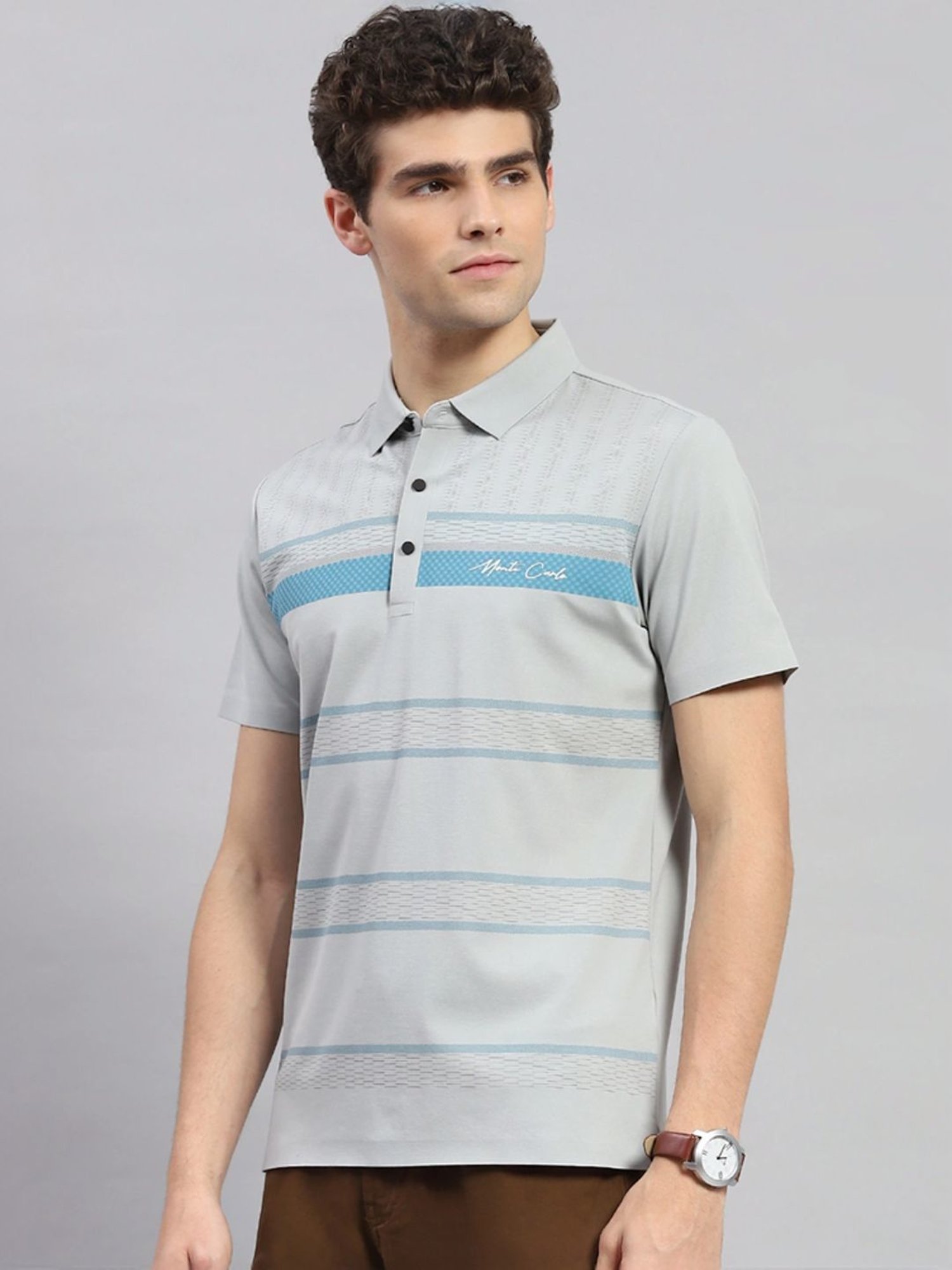 Monte Carlo Sky Regular Fit Striped Polo T-Shirt