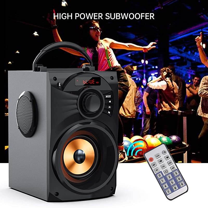 Portable Bluetooth Speakers Subwoofer Heavy Bass Wireless OutdoorIndoor Party Speaker Line in Speakers Support Remote Control FM Radio TF Card LCD Display for Home Party Phone Black