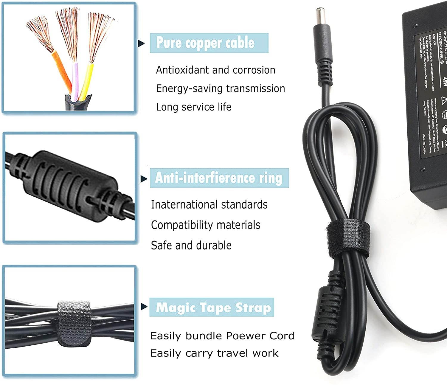 19.5V 2.31A 45W AC Adapter Laptop Charger for Dell Inspiron 15-3552 HK45NM140 LA45NM140 HA45NM140 KXTTW 15-355Inspiron 11 13 14 15 17 3000 5000 7000 3558 3452 5555 5558 5559 5565 Series Power Cord