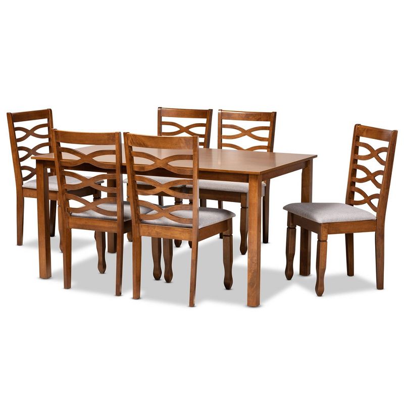 7pc Lanier Fabric Upholstered and Wood Dining Set Gray/Walnut Brown - Baxton Studio