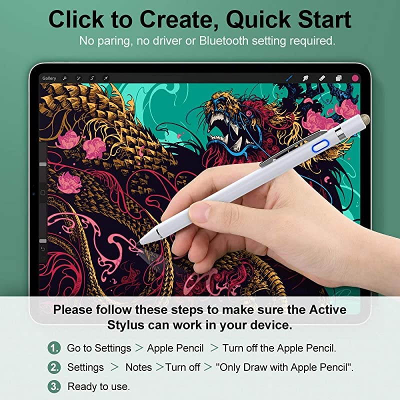 Active Stylus Pen with Palm Rejection, 2 in 1 Rechargeable Digital Pencil Compatible with (2018-2020) Apple iPad 8th Generation/Air 4/3rd, Mini 5th Gen, iPad 6 & 7th 10.2"/Pro 12.9 inch,White