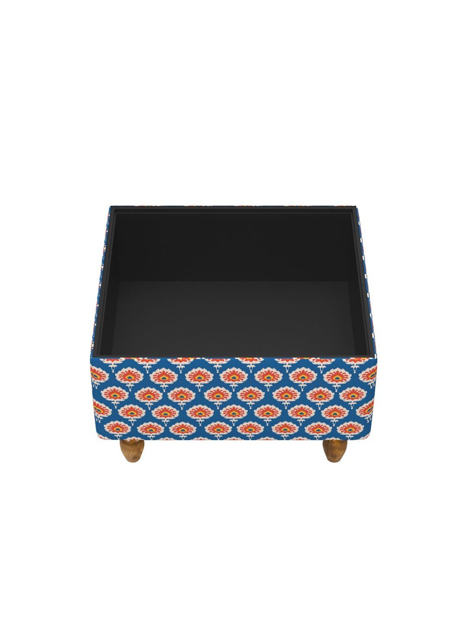 Chumbak Ikat Blue & Pink Mango Wood Modern Trunk Storage Ottoman