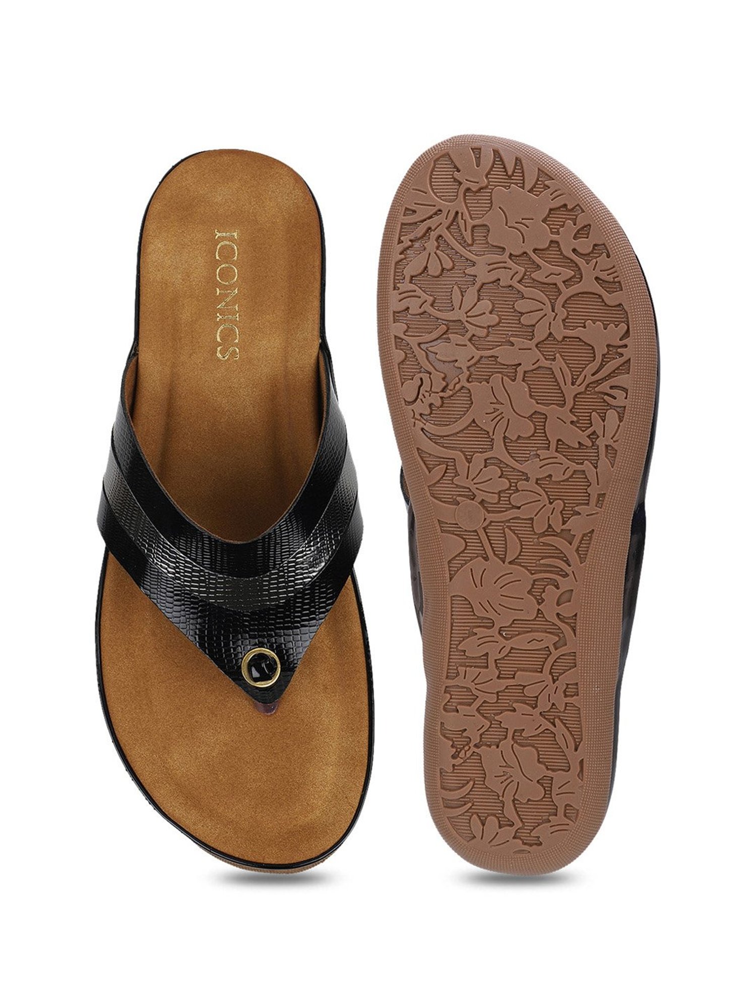 Iconics Women's Black Thong Sandals