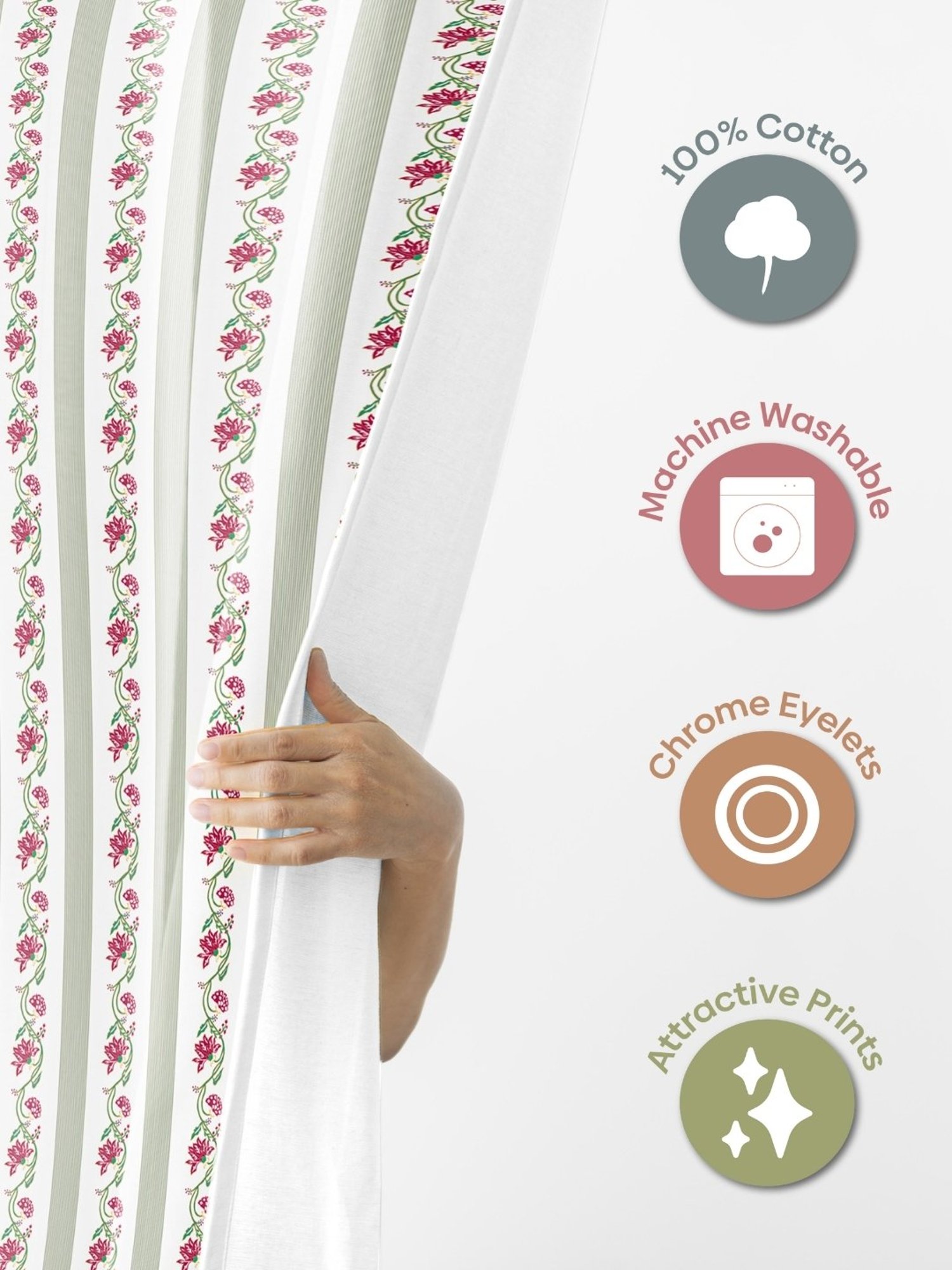 Haus & Kinder Printed Pink Cotton 7 FT Door Curtains - Set of 2