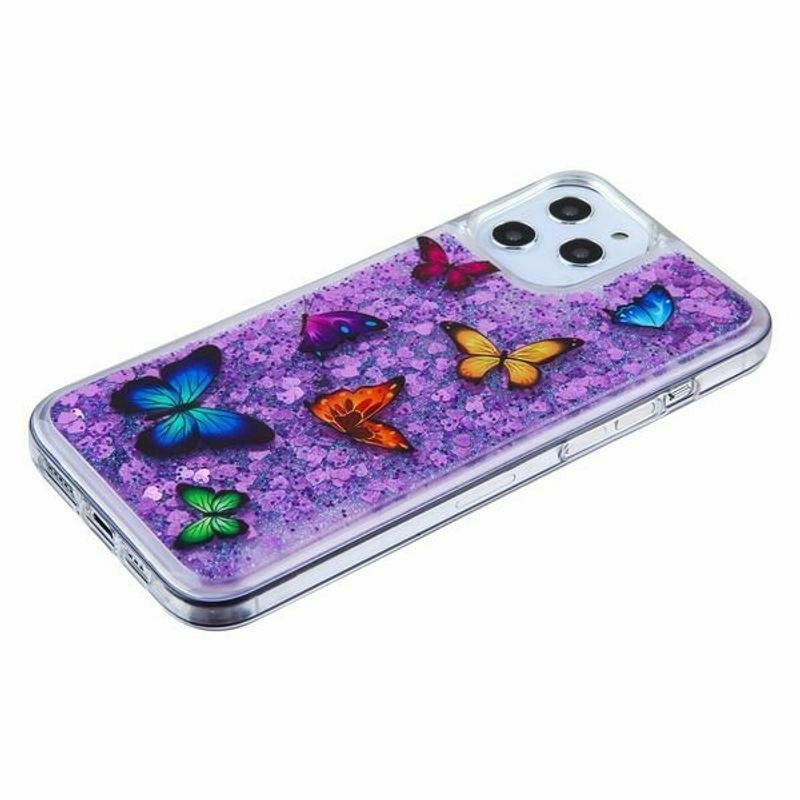For  iPhone 12 Pro Max 6.7 in Purple Butterfly Dancing Hard Hybrid Case