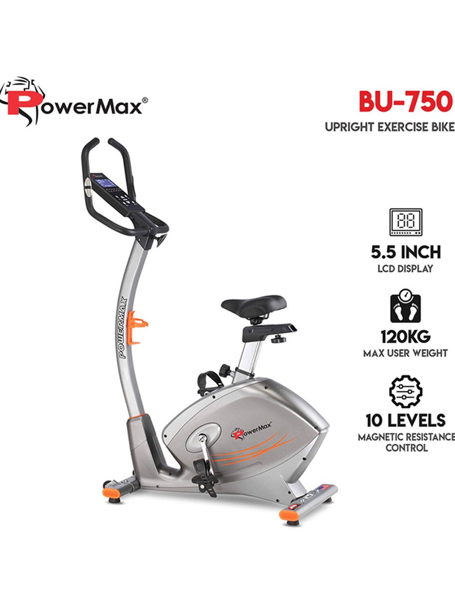 PowerMax Fitness BU-750 Upright Bike (Silver)