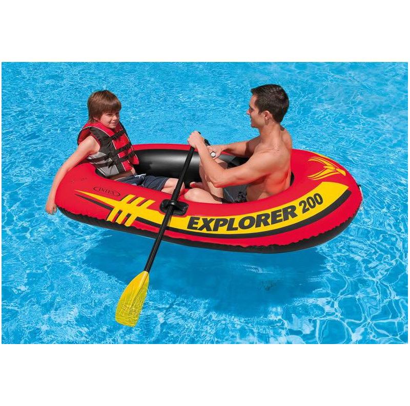 Intex Excursion 5 Person Inflatable Raft, 2 Oars and 2 Red Life Jackets, L/XL