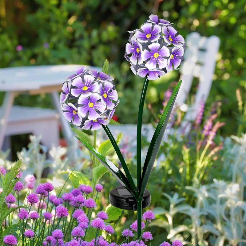 29.13" Metal Solar Double Hydrangea Stake Purple - Exhart