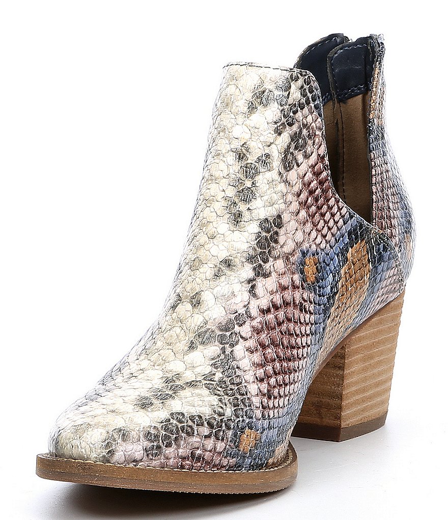 Blondo Neda Waterproof Snake Print Leather Western Block Heel Booties