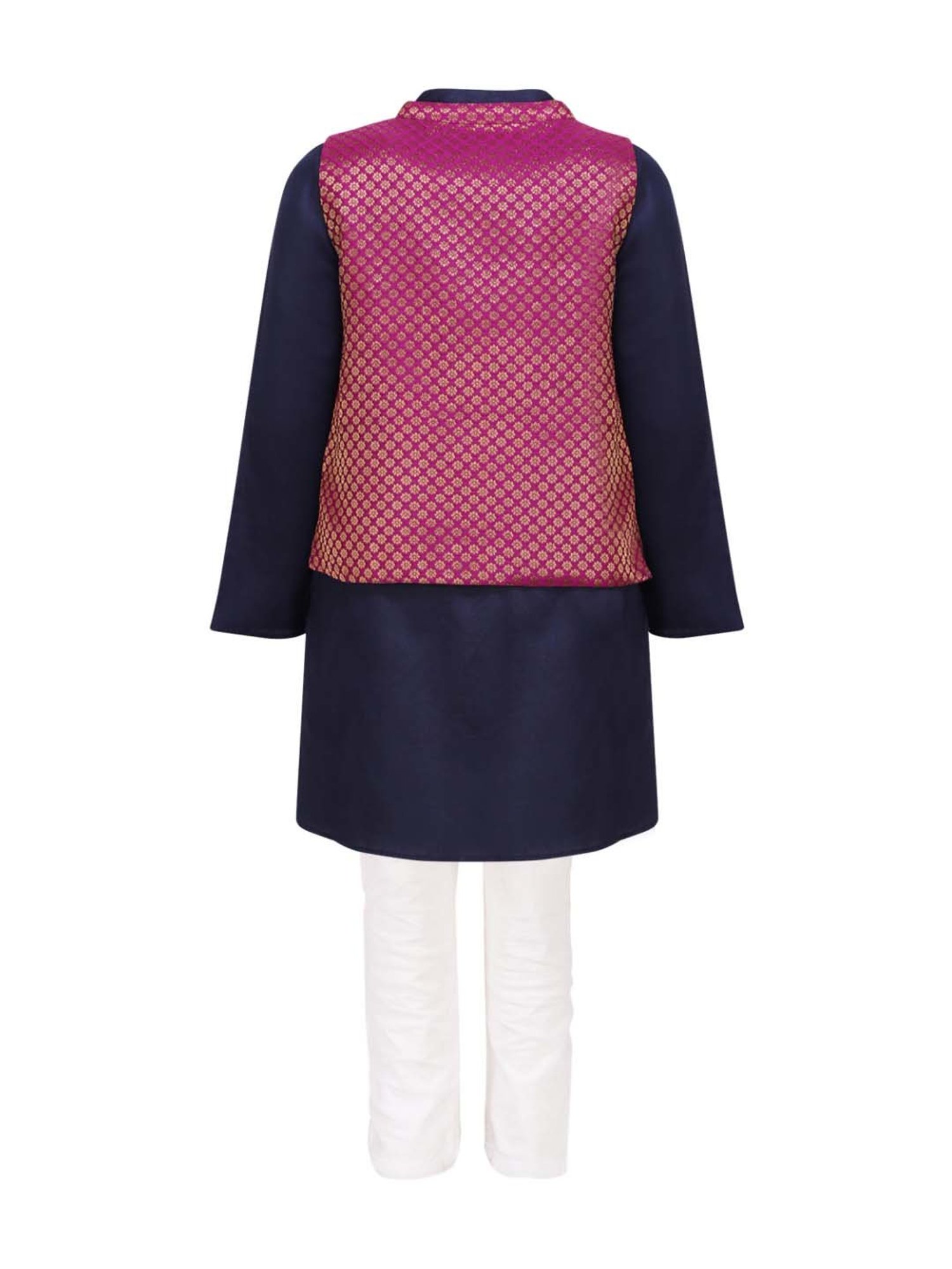A Little Fable Kids Navy & White Full Sleeves Kurta Set