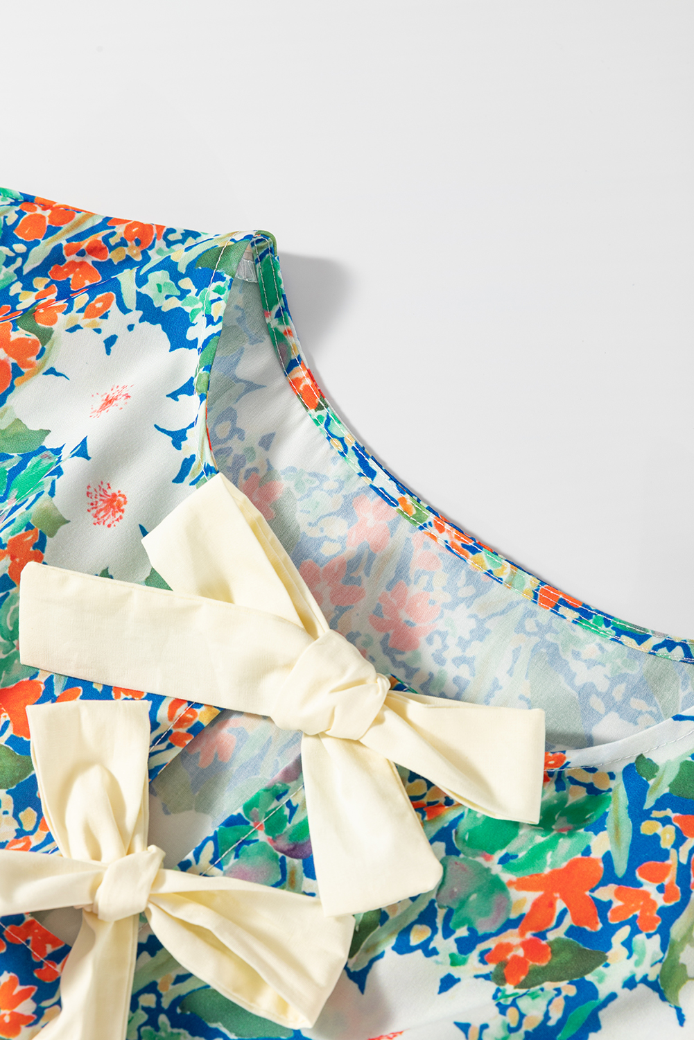 White Spotted Print Tie Neck Color Block Halter Sleeveless Shirt