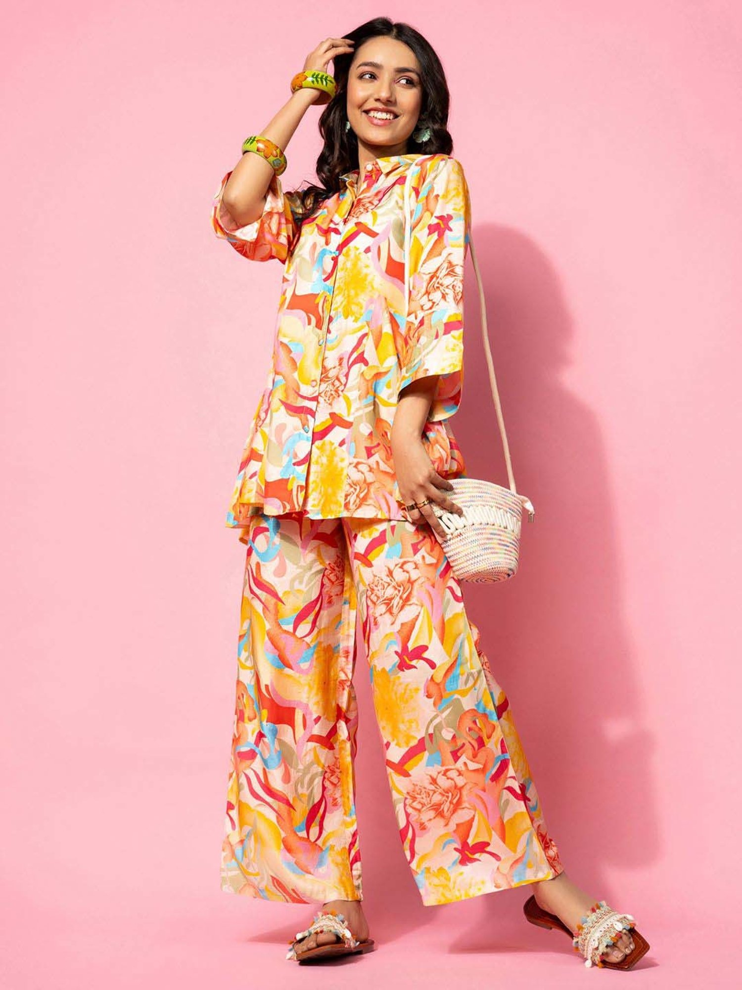 Libas Multicoloured Printed Silk Blend Co-Ords