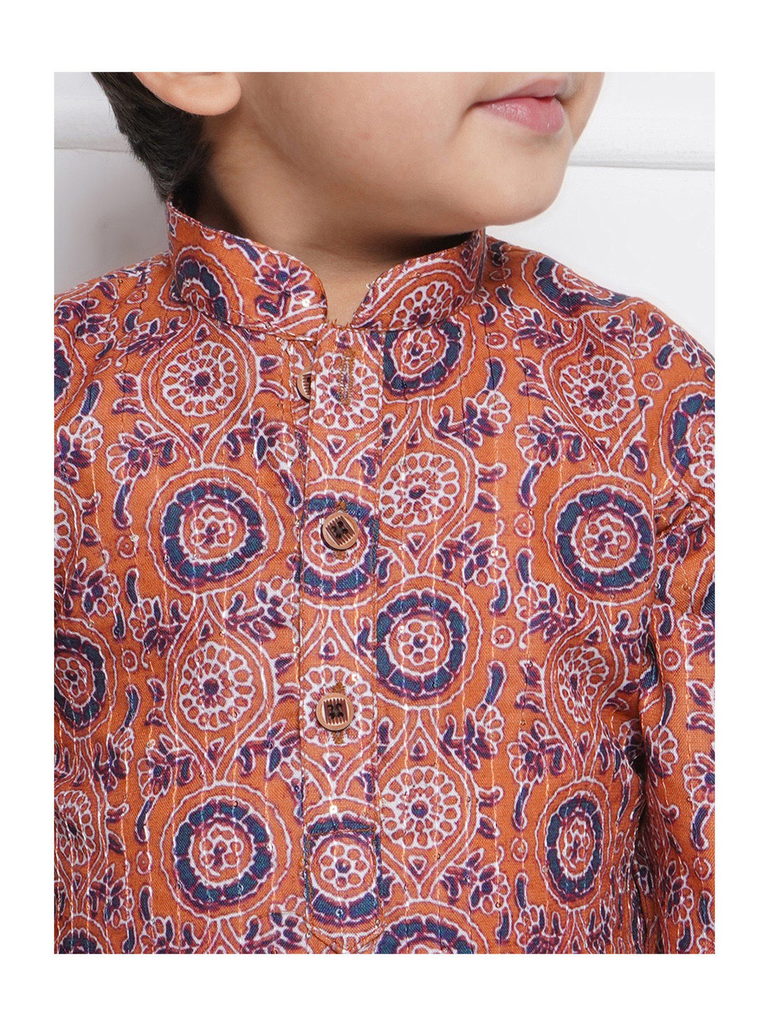 AJ Dezines Kids Orange & White Printed Full Sleeves Kurta with Pyjamas