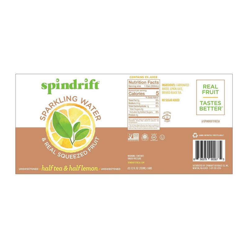 Spindrift Half Tea/Half Lemon Sparkling Water - 8pk/12 fl oz Cans