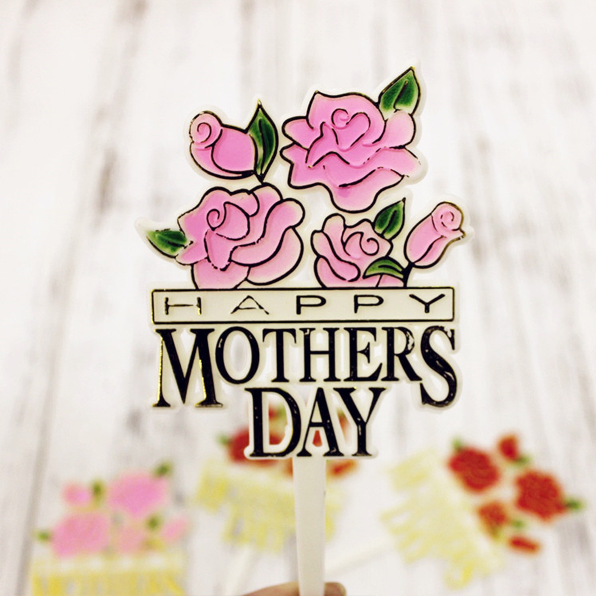 20pcs Rose Cake Toppers Mothers Day Cake Picks DIY Cake Decoration Mothers Day Party Dessert Insert Favor (Pink + Red)