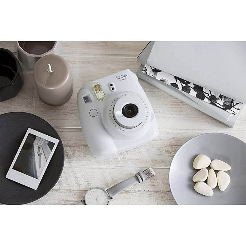 Instax Mini 9 Instant Camera (Smokey White) with 2 x Instant Twin Film Pack (40 Exposures)