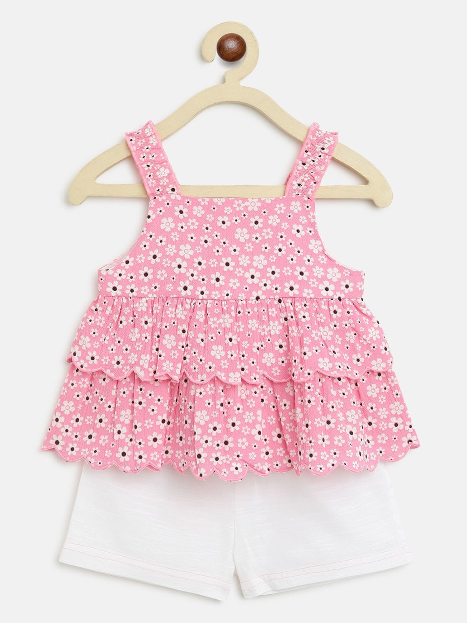 Nauti Nati Kids Pink & White Floral Print Top with Shorts