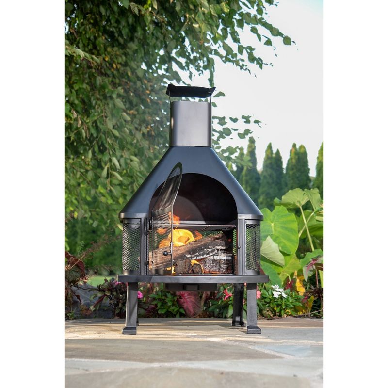 Wood Burning Outdoor Firehouse with Chimney - Black - Endless Summer
