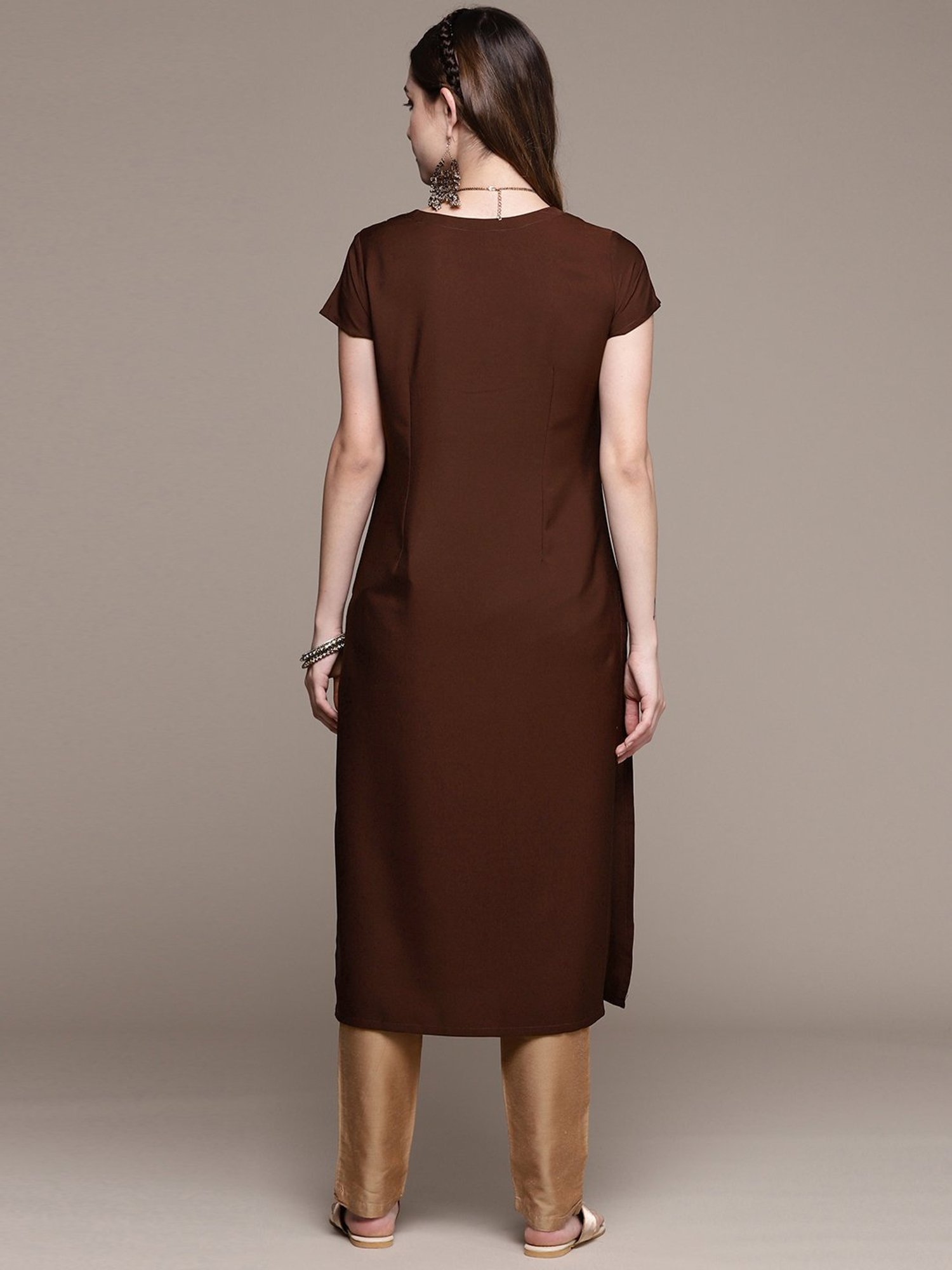 Ziyaa Brown Printed Straight Kurta