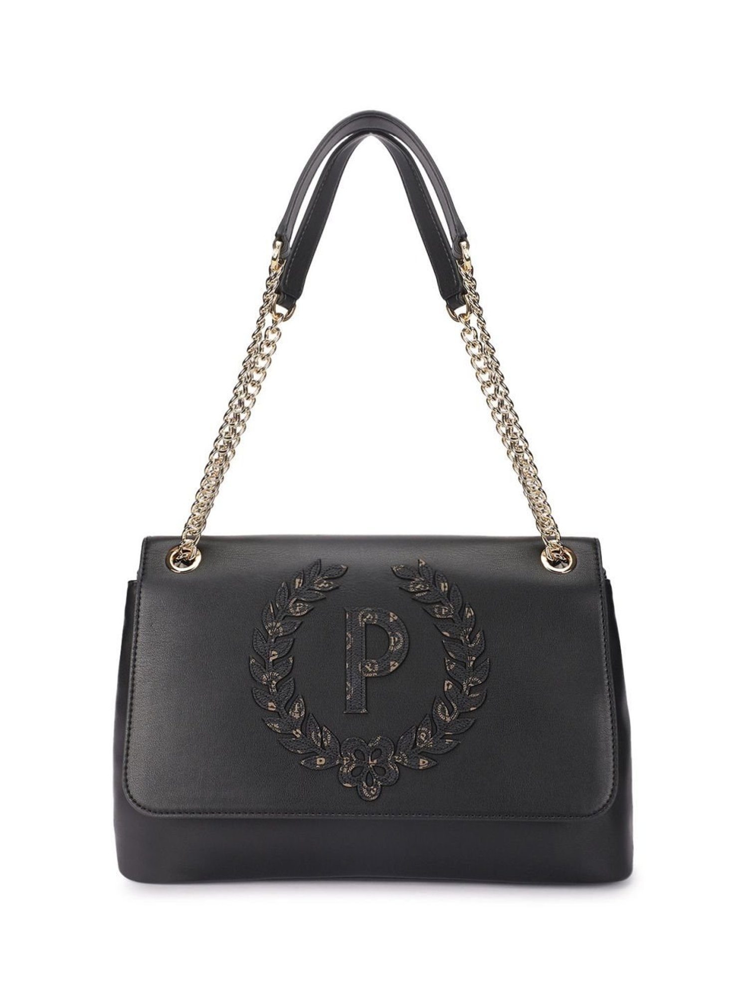 Pollini Black Textured Large Shoulder Bag