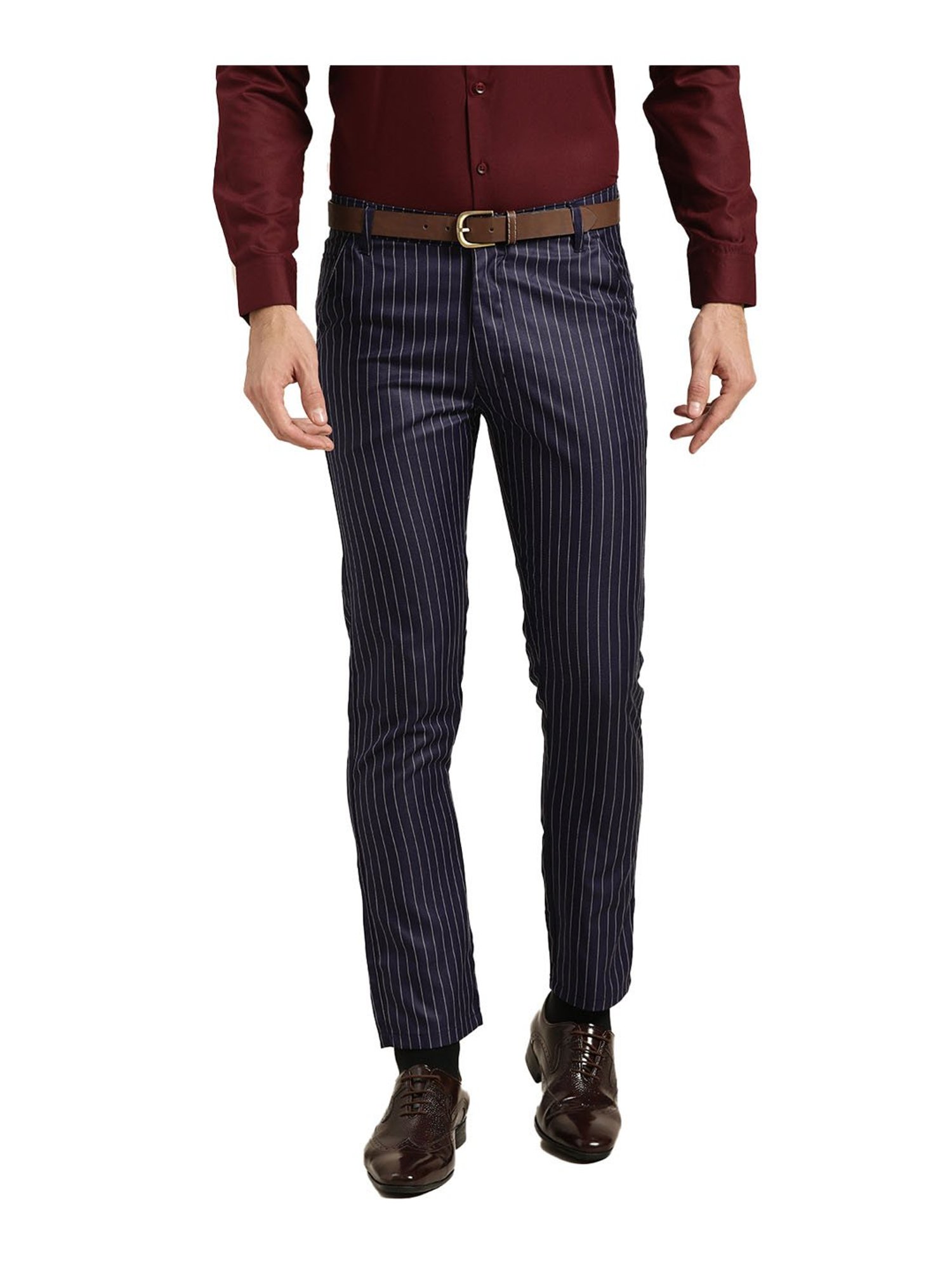 Sojanya Navy & Off White Striped Trousers