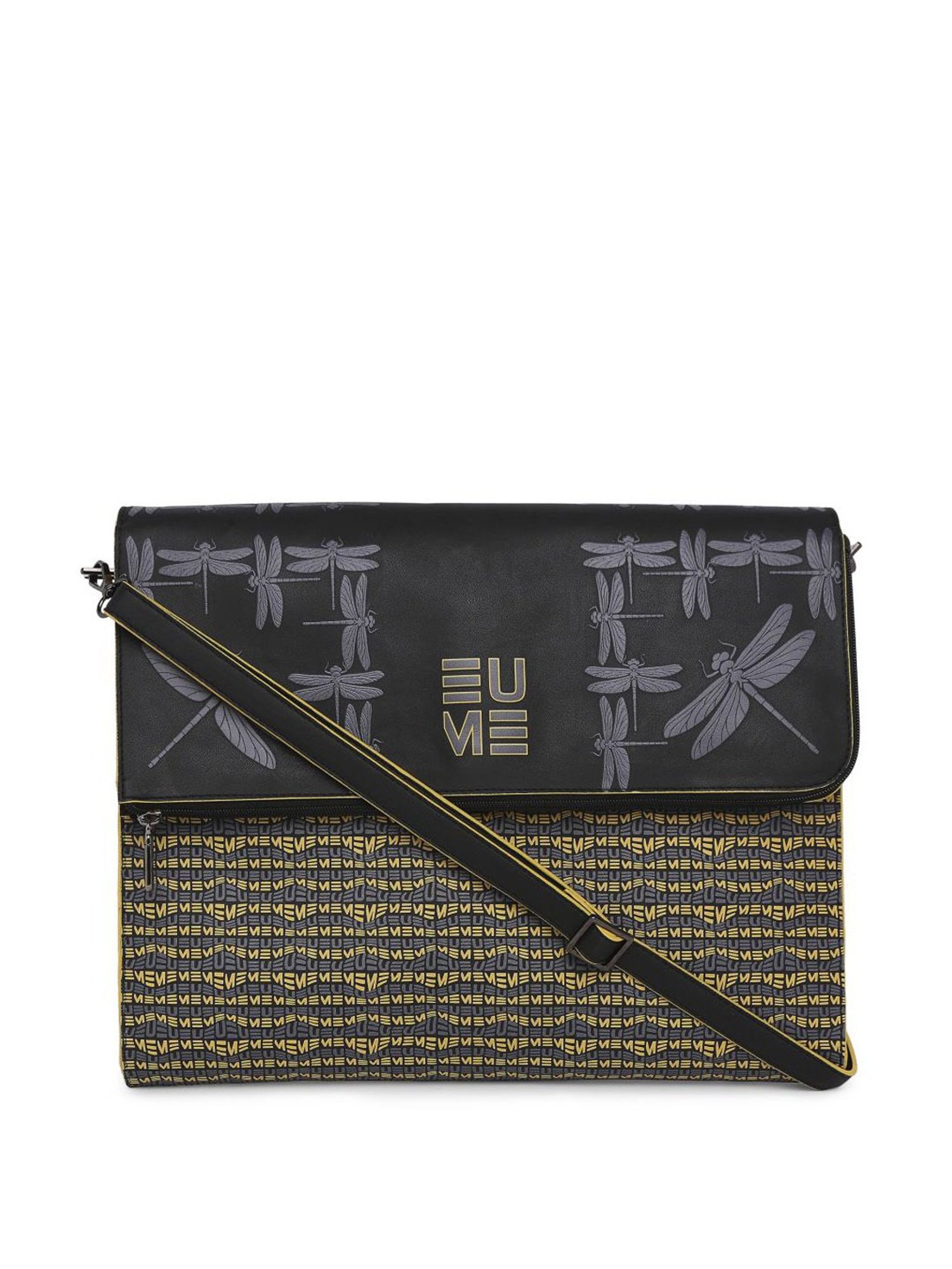 Eume Dragonfly Black Leather Printed Laptop Sleeve