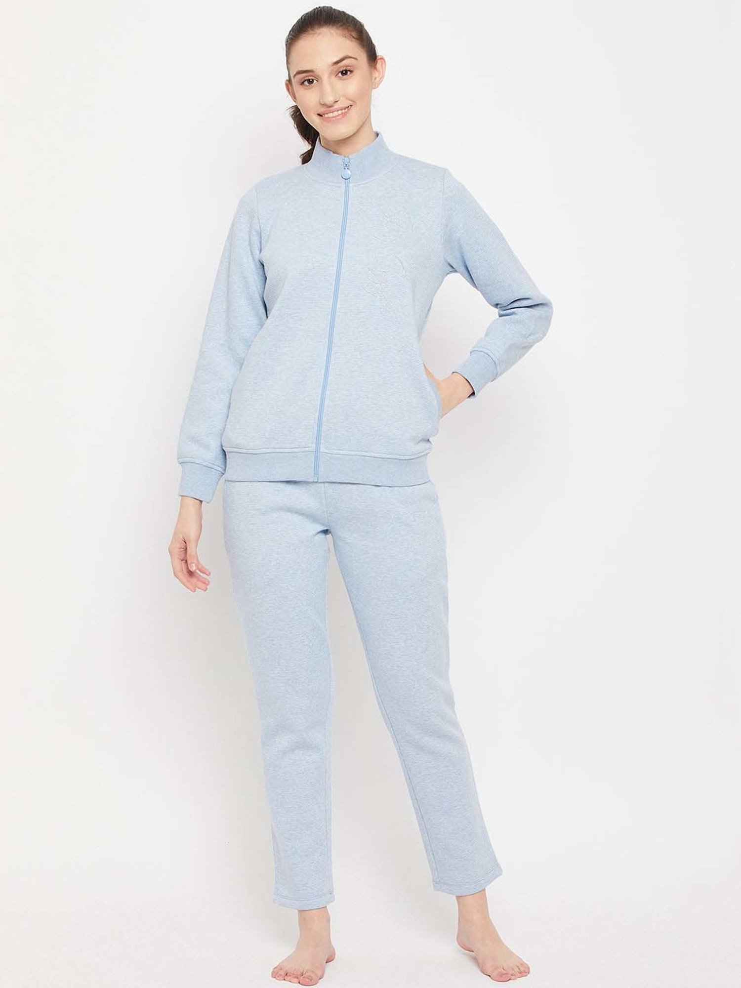 MADAME M Secret Blue Striped Jacket Track Pants Set