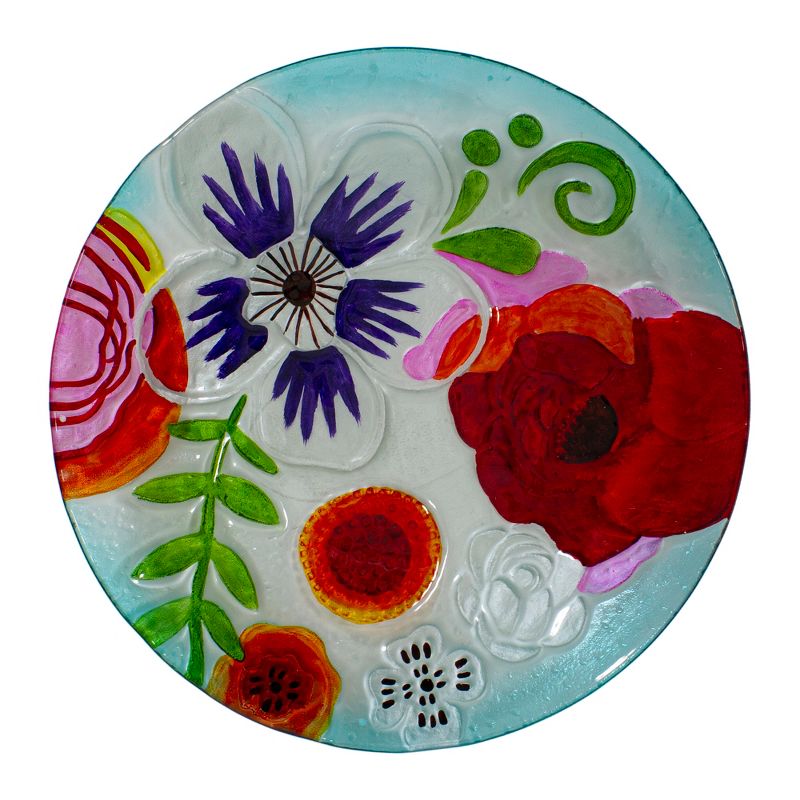 Northlight 21" White and Blue Hand Painted Floral Glass Outdoor Patio Birdbath