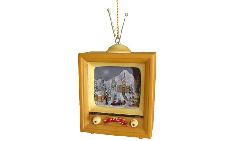 Roman Amusements Retro Television Set with Winter Ice Skating Scene Christmas Ornament