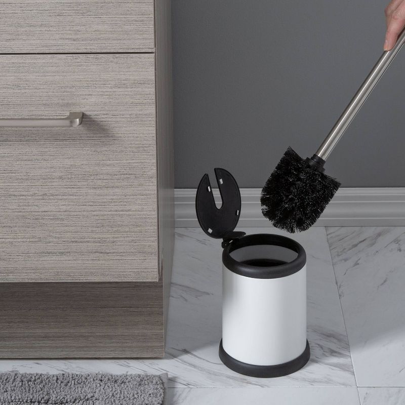 Self Closing Lid Toilet Brush and Holder White - Bath Bliss