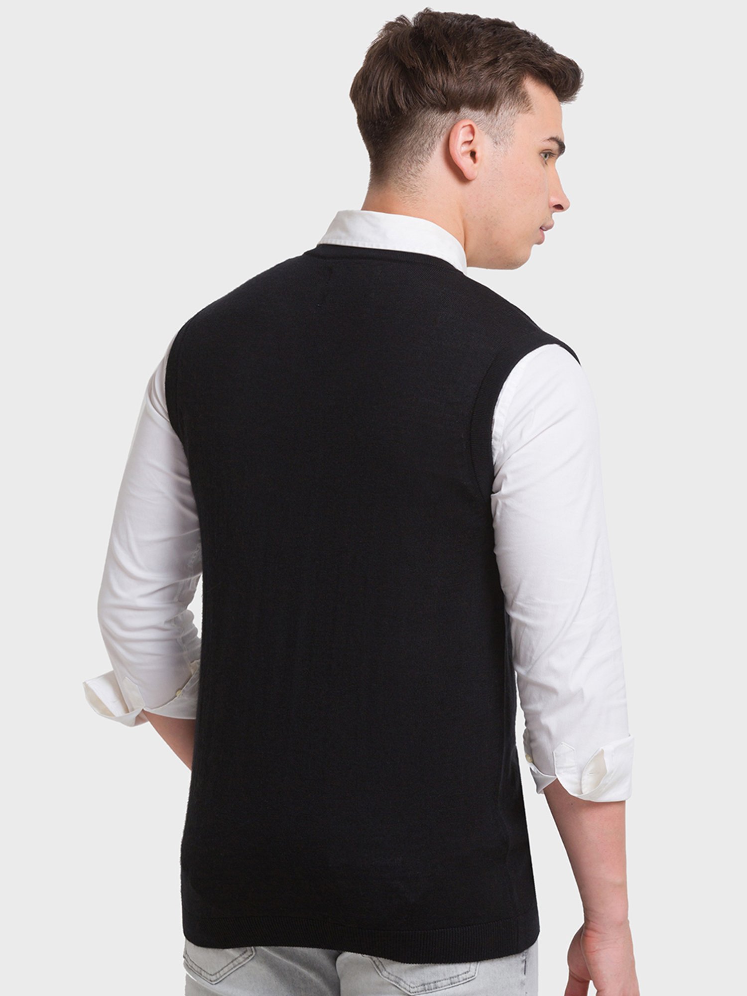 ColorPlus Black Regular Fit Texture Sweaters