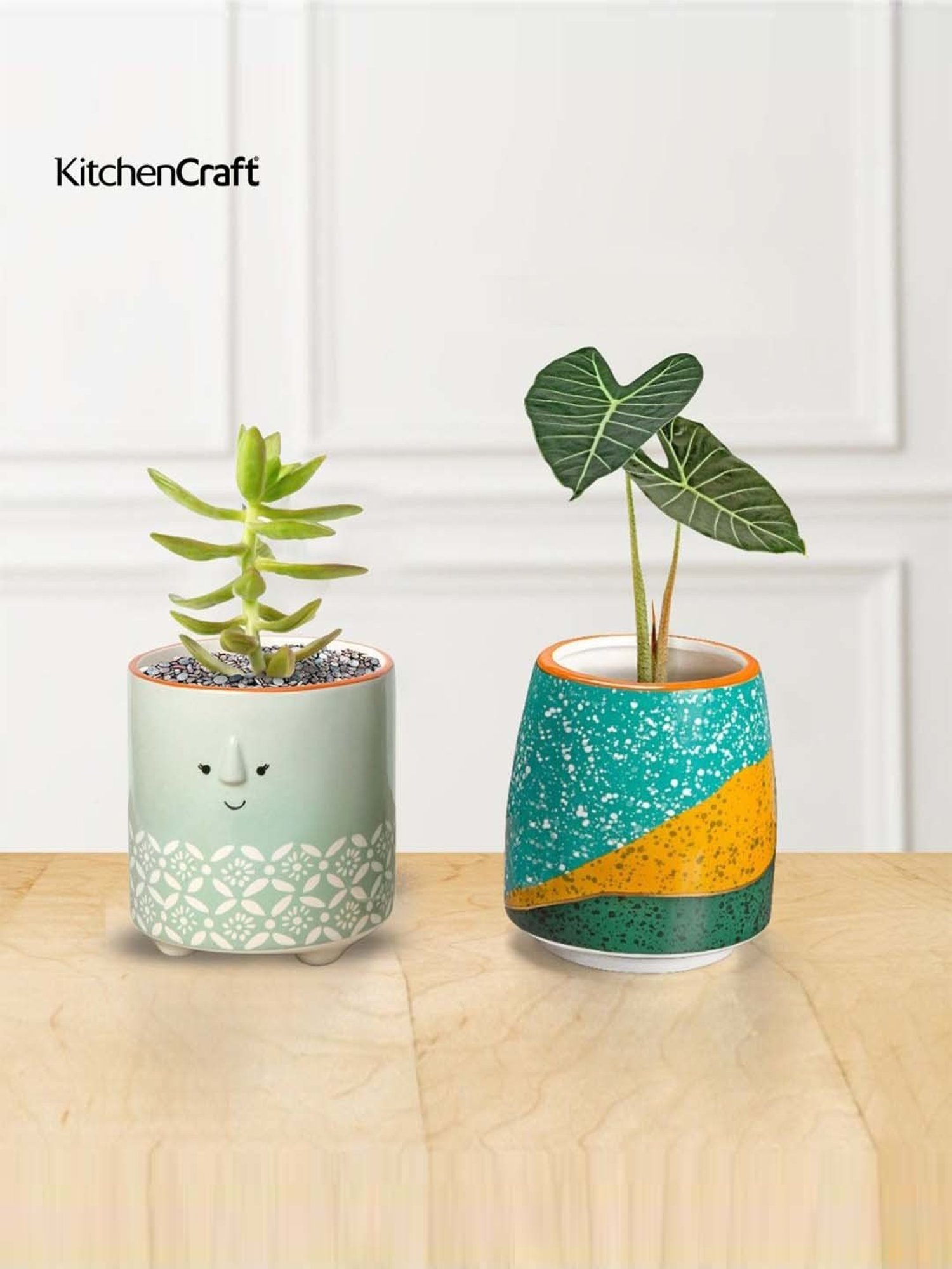 KitchenCraft 2-Piece Multi Medium Modern Indoor Ceramic Planter Set