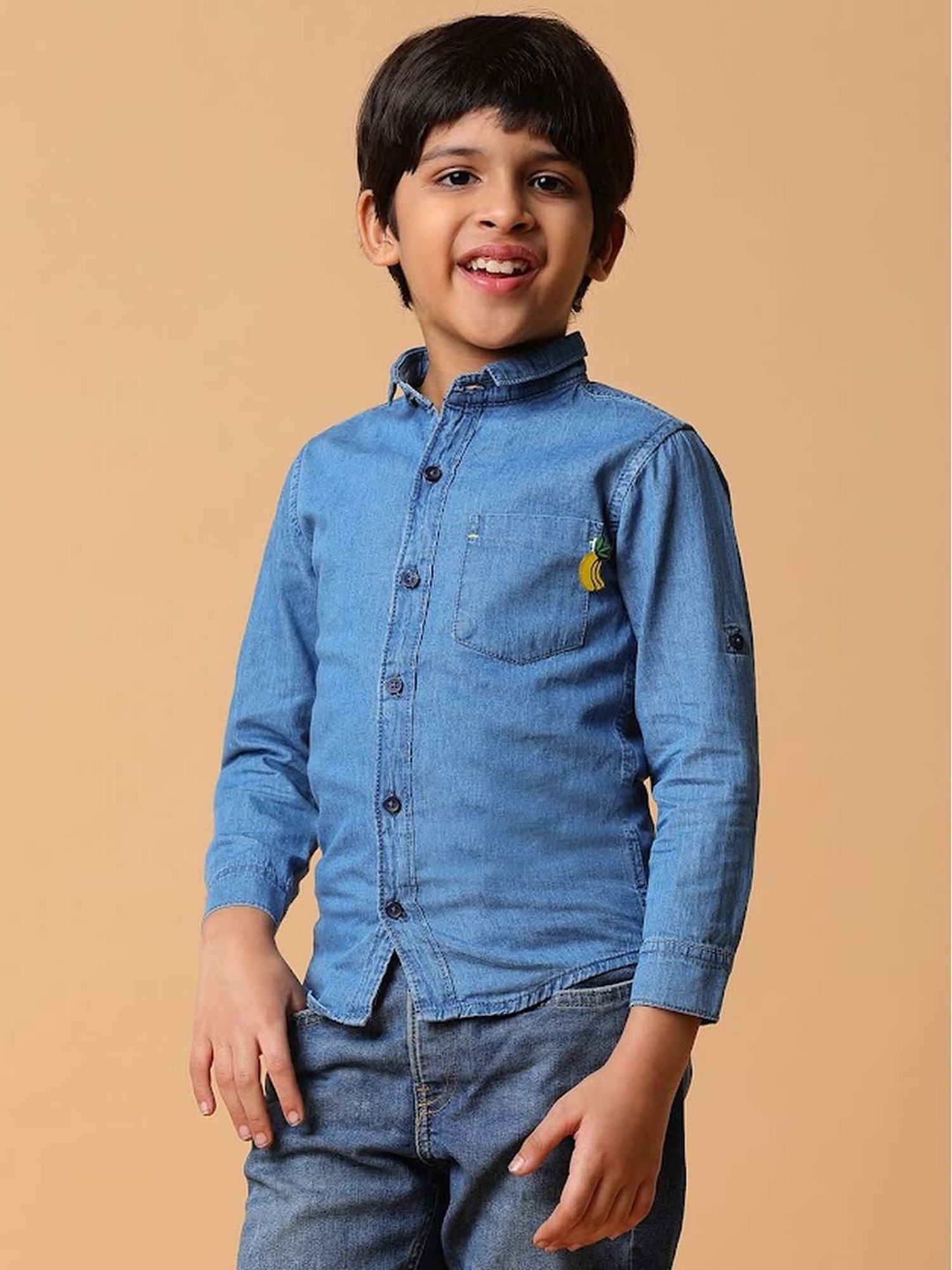 Tales & Stories Kids Blue Cotton Regular Fit Full Sleeves Shirt