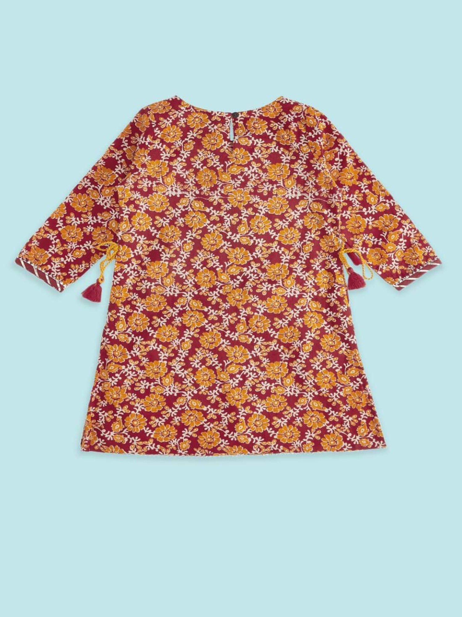 Akkriti by Pantaloons Kids Red & Yellow Cotton Floral Print Kurta Set