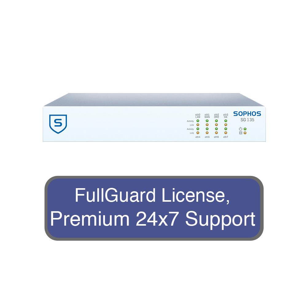 Sophos SG 135 / SG135 Firewall Security Appliance TotalProtect Bundle with 8 GE ports, FullGuard License, Premium 24x7 Support - 1 Year