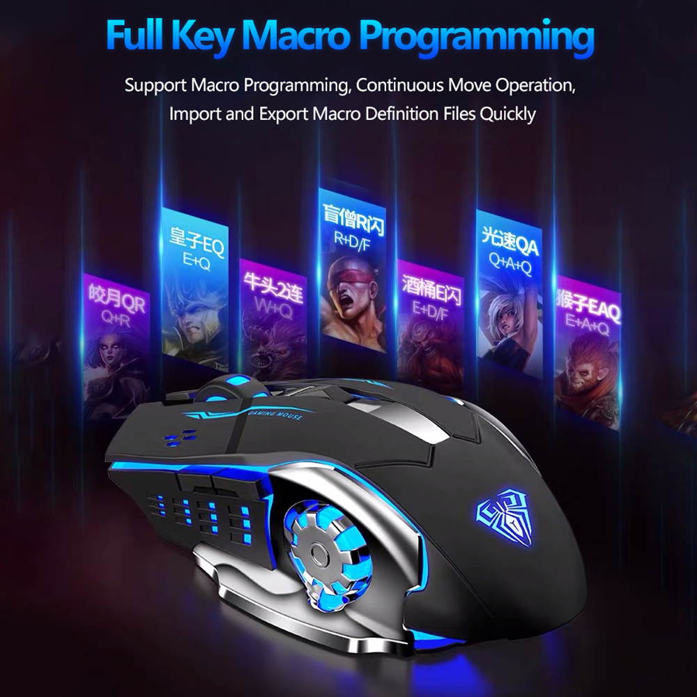 AULA H510 RGB Gaming Mouse with 9 Side Buttons High Precision 10000 DPI Optical Sensor, Fire Button Computer Mice 14-Programmable-Buttons for PC/Gamer