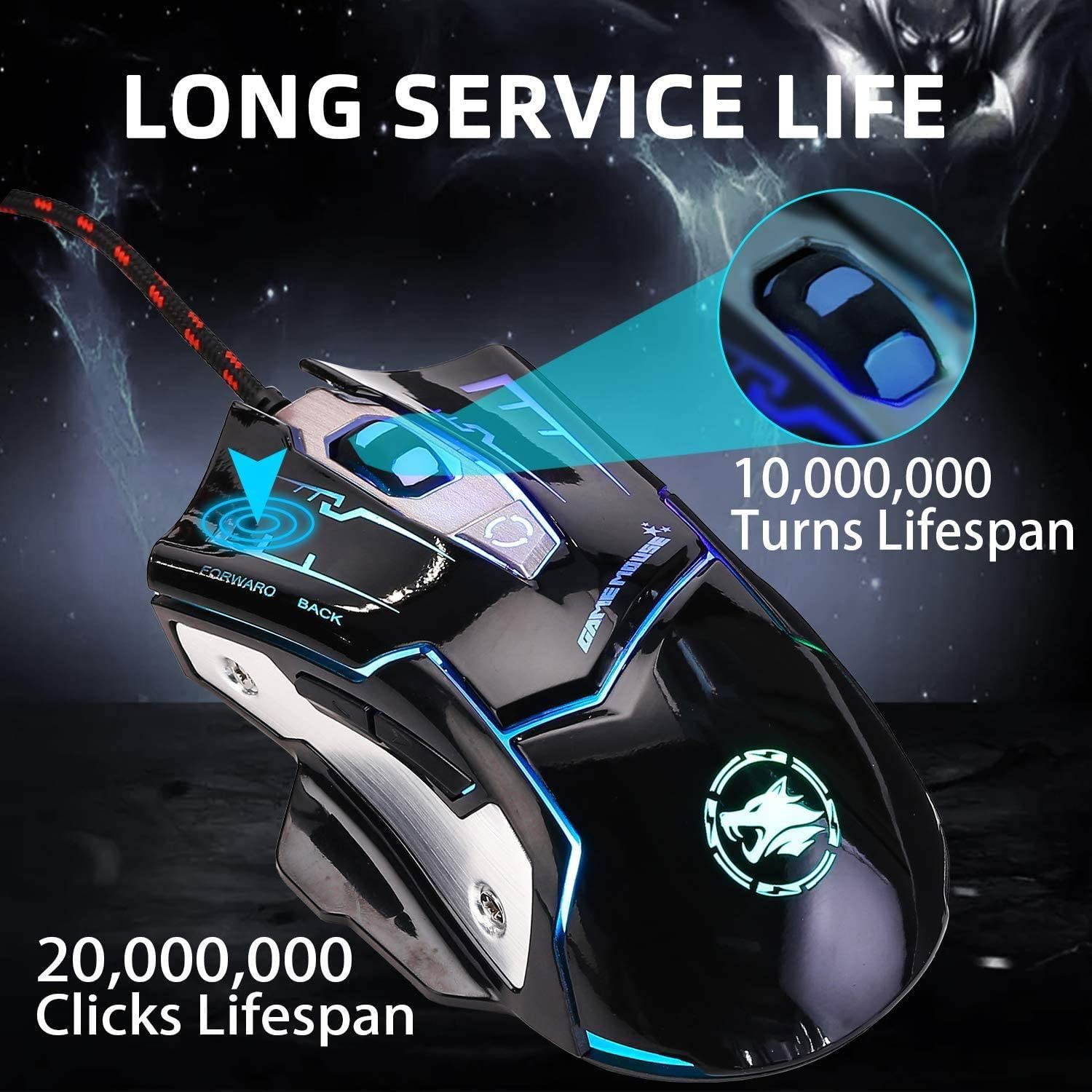 USB Computer Mouse Wired, Light Up Mouse for Laptop with RGB 7 Colors Breathing Light,4 DPI Adjustable up to 3200, 6 Buttons, Ergonomic Gamer PC Mouse for Windows/Mac/Sega Dreamcast